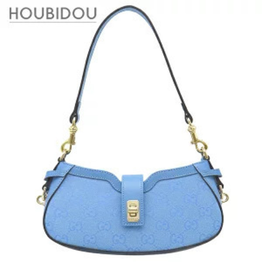 Gucci Shoulder Bag GG Canvas Moonside Leather Blue One